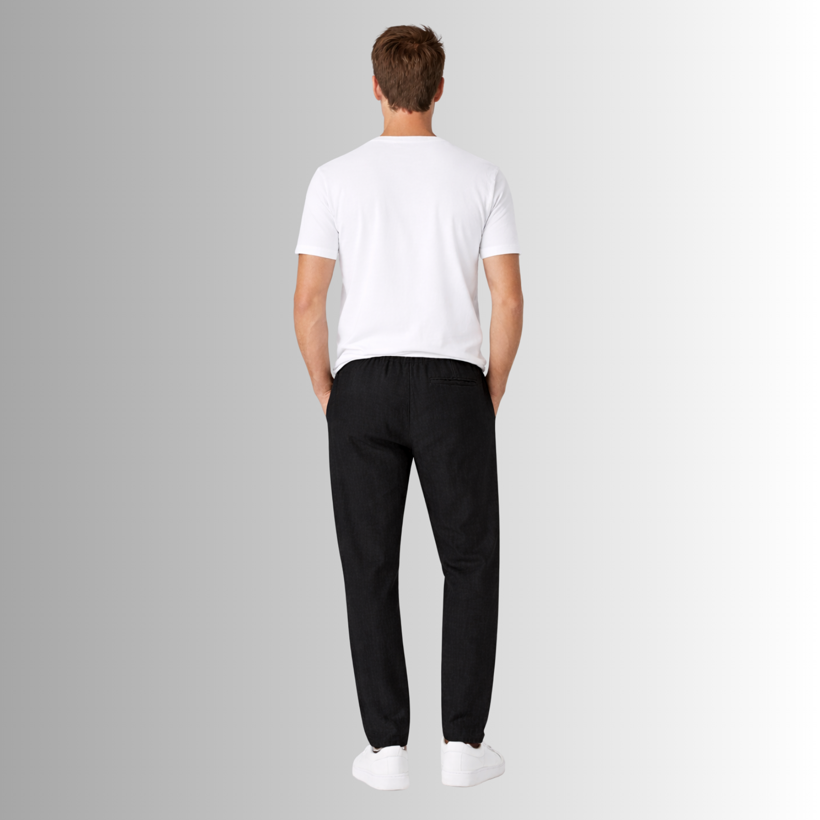 Pantalón de lino mixto para hombre — negro, vista trasera