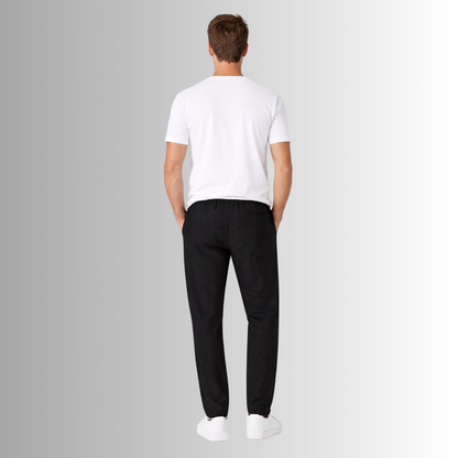 Pantalón de lino mixto para hombre — negro, vista trasera