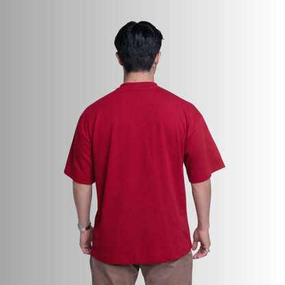 Remera oversized de algodón Pima para hombre — rojo, vista trasera