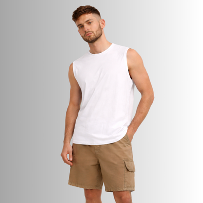 Remera sin mangas de algodón Pima para hombre — vista frontal Blanco